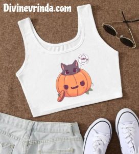 Cute Sleeveless Printed White Crop Top