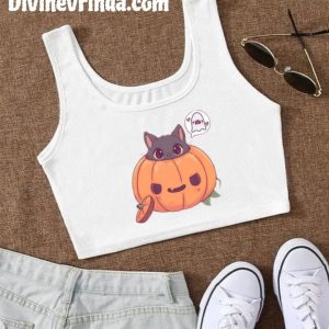 Cute Sleeveless Printed White Crop Top